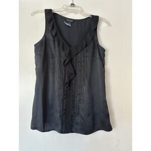 White House Black Market Women’s Silk Top Black Sleeveless Ruffle Blouse Sz S